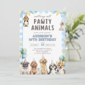 Puppy Calling All Pawty Animals Birthday Kaart (Staand voorkant)