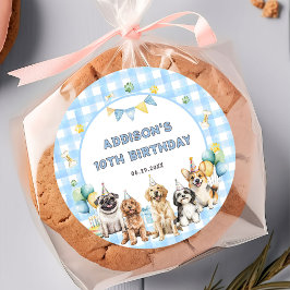 Puppy Calling All Pawty Animals Birthday Ronde Sticker