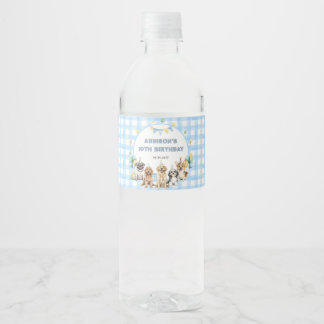 Puppy Calling All Pawty Animals Blue Water Label Waterfles Etiket