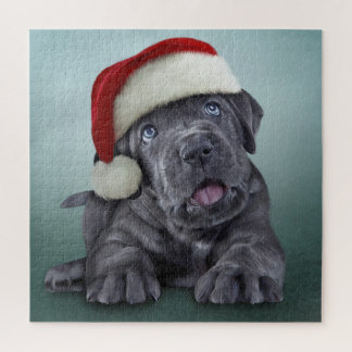 Puppy Cane Corso in het rode pet van de kerstman Legpuzzel