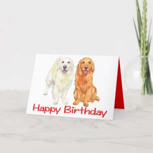 Puppy Cartoon Golden Retriever Dog Happy Birthday Kaart