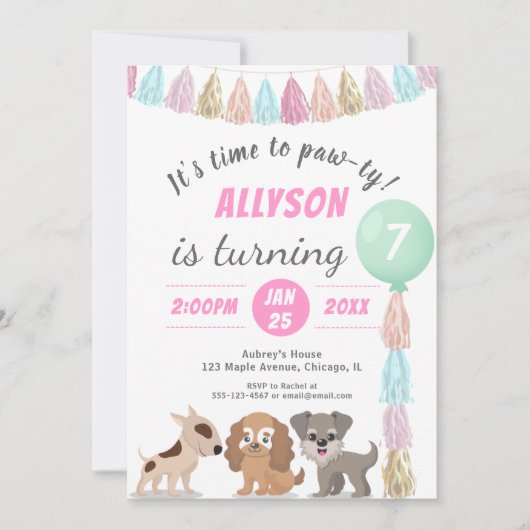 Puppy cartoon kind verjaardagsfeest RSVP Kaart (Voorkant)