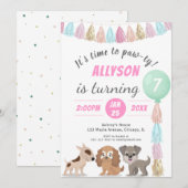 Puppy cartoon kind verjaardagsfeest RSVP Kaart (Voorkant / Achterkant)