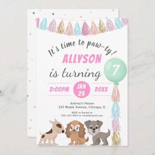 Puppy cartoon kind verjaardagsfeest RSVP Kaart (Voorkant / Achterkant)