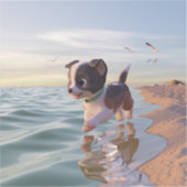 Puppy cartoon spelen op het strand sticker (Voorkant)