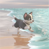 Puppy cartoon spelen op het strand sticker (Voorkant)