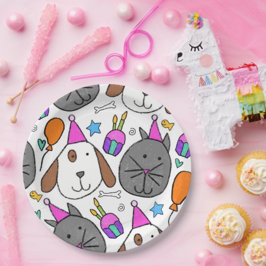 "Puppy Cat Party Borden" Papieren Bordje (Feest)