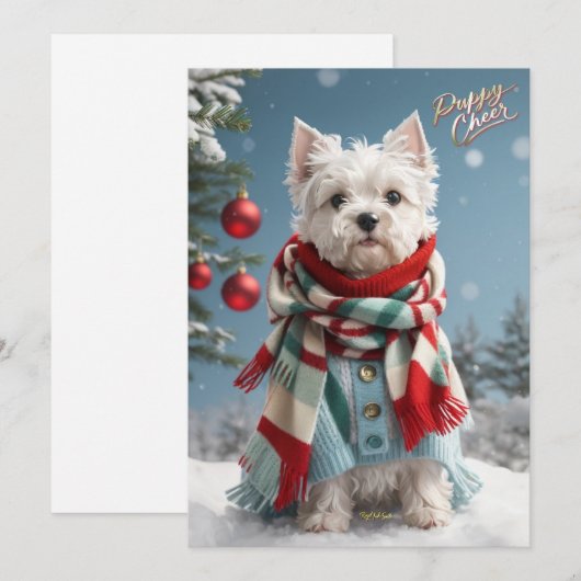 Puppy Cheer: Schattig Maltees Feestdagenkaart (Voorkant / Achterkant)