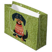 Puppy Christmas Teckel Weiner Santa Dog Groot Cadeauzakje (Voorkant Gekanteld)