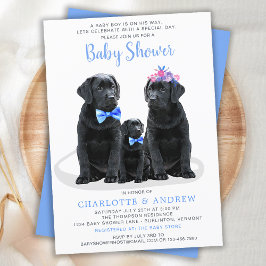 Puppy Couples Blue Boy Baby shower Kaart