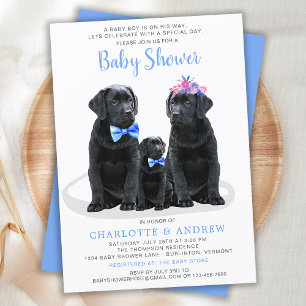 Puppy Couples Blue Boy Baby shower Kaart