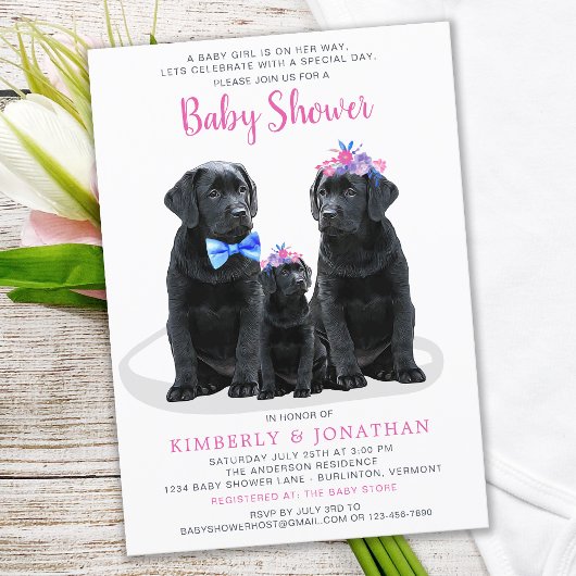 Puppy Couples Pink Girl Baby shower Kaart