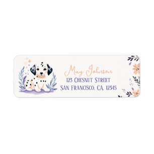 Puppy Dalmatiër Boho Perzik Lavendel Bloemen Ontwe Etiket