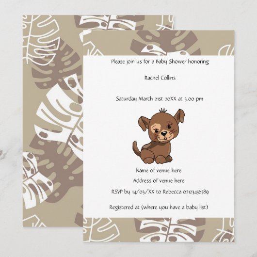 Puppy Design Baby shower Kaart (Voorkant / Achterkant)