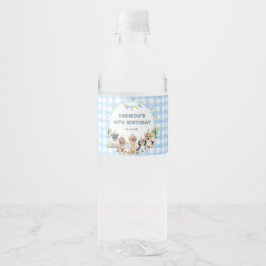 Puppy die alle feestdieren met blauwe waterlabel o waterfles etiket