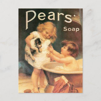 Puppy die een bad neemt vintage antiek briefkaart