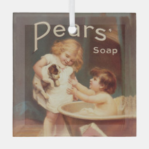 Puppy die een bad neemt vintage antiek glas ornament