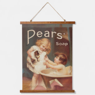 Puppy die een bad neemt vintage antiek hangend wandkleed