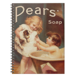 Puppy die een bad neemt vintage antiek notitieboek