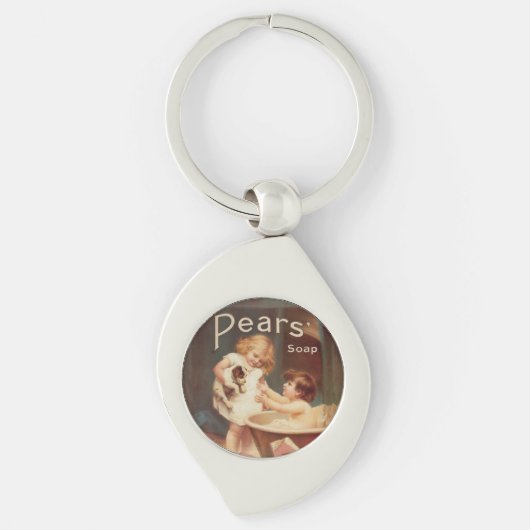Puppy die een bad neemt vintage antiek sleutelhanger (Voorkant)