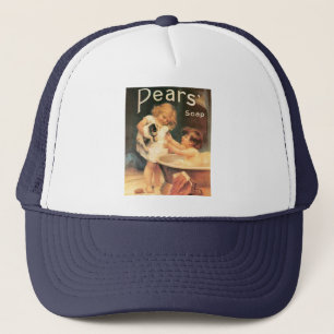 Puppy die een bad neemt vintage antiek trucker pet