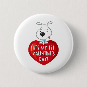 Puppy Dog 1st Valentijnsdag Ronde Button 5,7 Cm