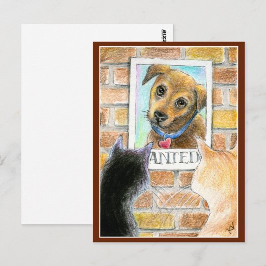 Puppy dog and cat nice art-kaart briefkaart (Voorkant / Achterkant)