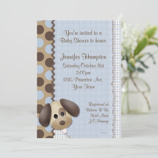 Puppy Dog Baby shower Invitation Kaart (Staand voorkant)