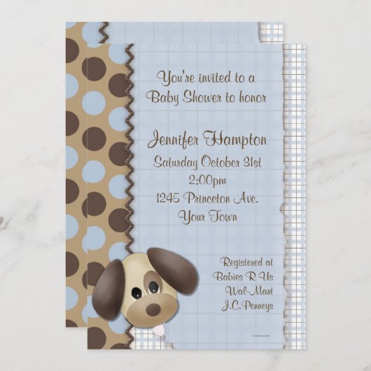 Puppy Dog Baby shower Invitation Kaart (Voorkant / Achterkant)