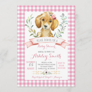 Puppy dog baby shower nodigde roze meisje uit kaart