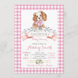 Puppy dog baby shower nodigde roze meisje uit kaart