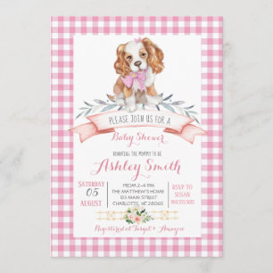 Puppy dog baby shower nodigde roze meisje uit kaart