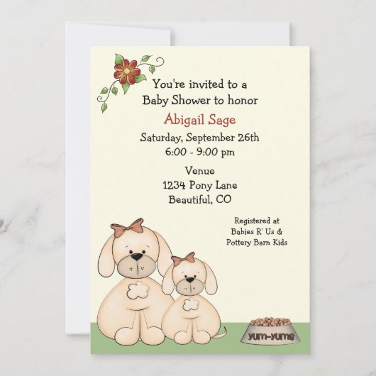 Puppy Dog Baby shower Uitnodiging voor Meisjes (Voorkant)