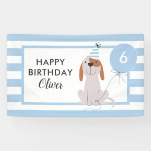 Puppy Dog Birthday Banner Blue Stripes