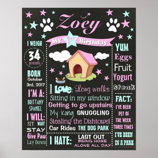Puppy Dog Birthday-bordbord Poster (Voorkant)