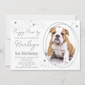 Puppy Dog Birthday Custom Pet Photo Silver Stars Kaart (Voorkant)