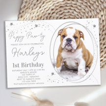 Puppy Dog Birthday Custom Pet Photo Silver Stars