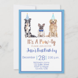 Puppy Dog Birthday Invitation Blue Animal Party Kaart