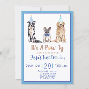 Puppy Dog Birthday Invitation Blue Animal Party Kaart