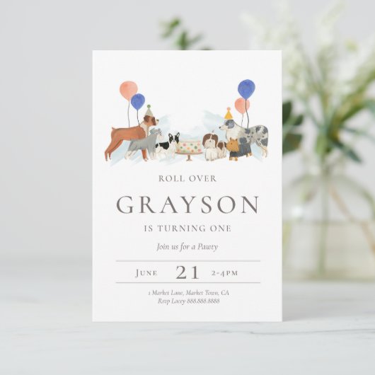 Puppy Dog Birthday Invitation Kinderen Kaart (Staand voorkant)