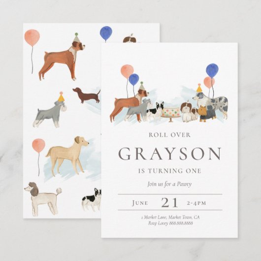 Puppy Dog Birthday Invitation Kinderen Kaart (Voorkant / Achterkant)