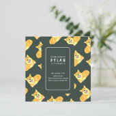 Puppy Dog Birthday Invitation Square Party Pawty Kaart (Staand voorkant)