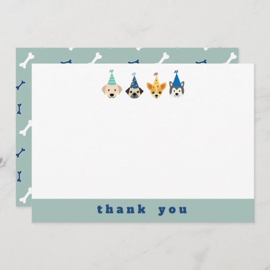 Puppy Dog Birthday Party Dank je Kaart (Voorkant / Achterkant)