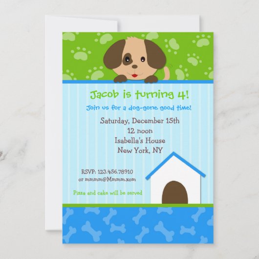 Puppy Dog Birthday Party Invitations Kaart (Voorkant)