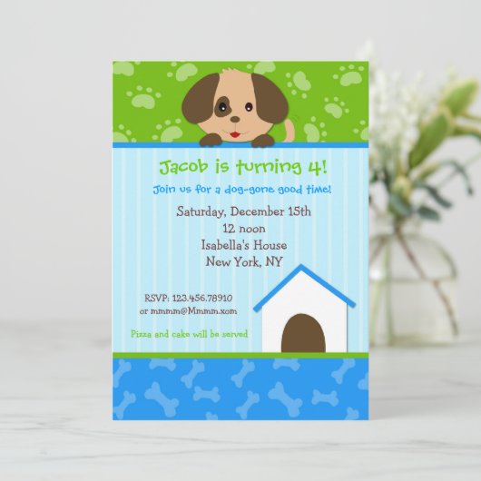 Puppy Dog Birthday Party Invitations Kaart (Staand voorkant)