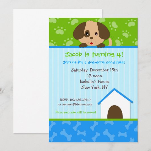 Puppy Dog Birthday Party Invitations Kaart (Voorkant / Achterkant)
