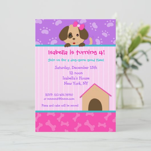 Puppy Dog Birthday Party Invitations Kaart (Staand voorkant)