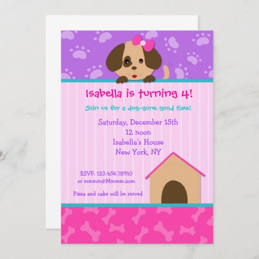 Puppy Dog Birthday Party Invitations Kaart (Voorkant / Achterkant)