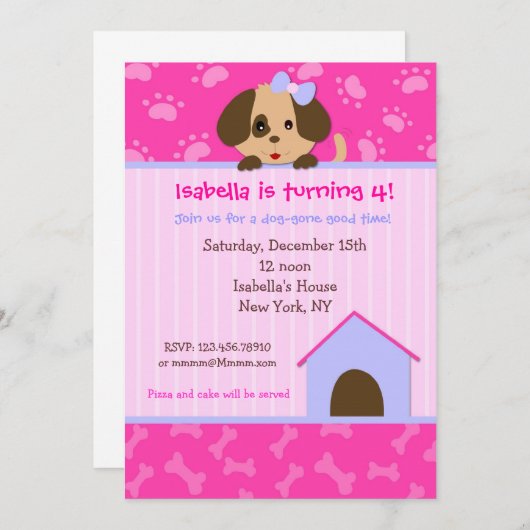Puppy Dog Birthday Party Invitations Kaart (Voorkant / Achterkant)