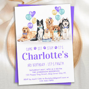 Puppy Dog Birthday Party Paars Girl Kaart